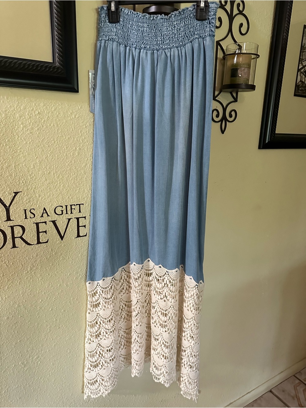 Celebrity Pink Light Blue Maxi Skirt with Cream Lace Hem - Picture 5 of 8